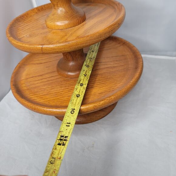3 tier wood snack tray cheese MCM party Teak Vintage One Piece Centerpiece - Picture 5 of 6